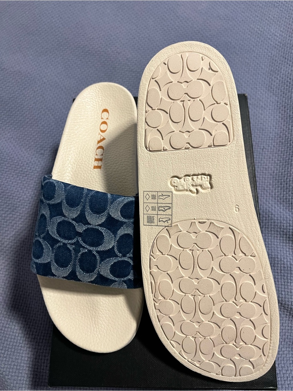 Coach Navy Denim Logo Slide Sandals with Cream Footbed - Picture 3 of 5